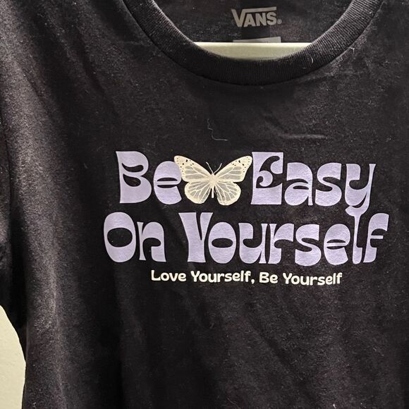 Vans Black & Purple Graphic T-Shirt” Be Easy On Yourself” Size Small #058 - Picture 3 of 4